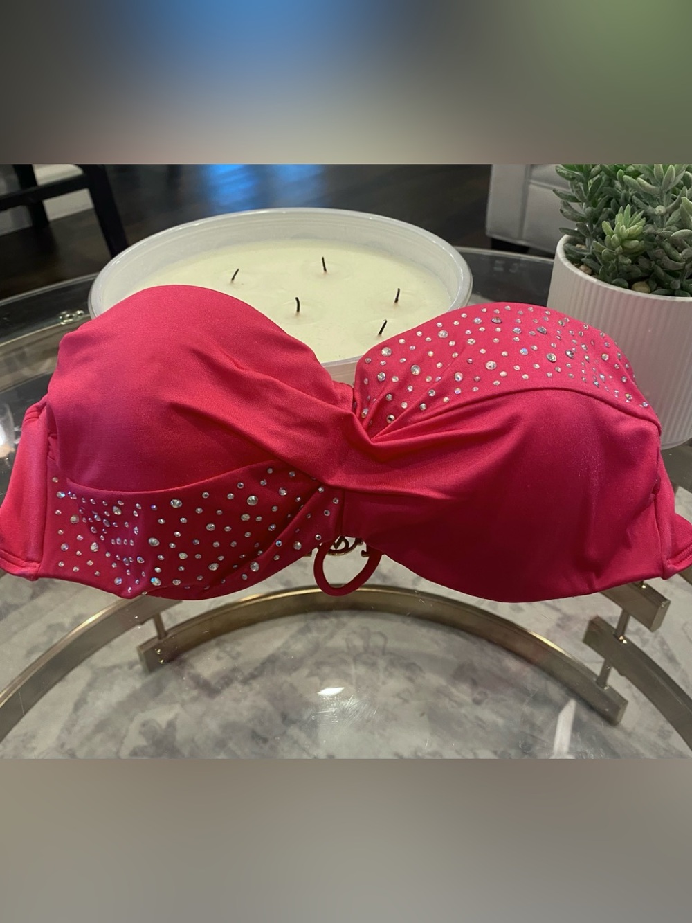 Victoria’s Secret Rhinestone Bandeau Bikini top - Rasberry tone size 36C